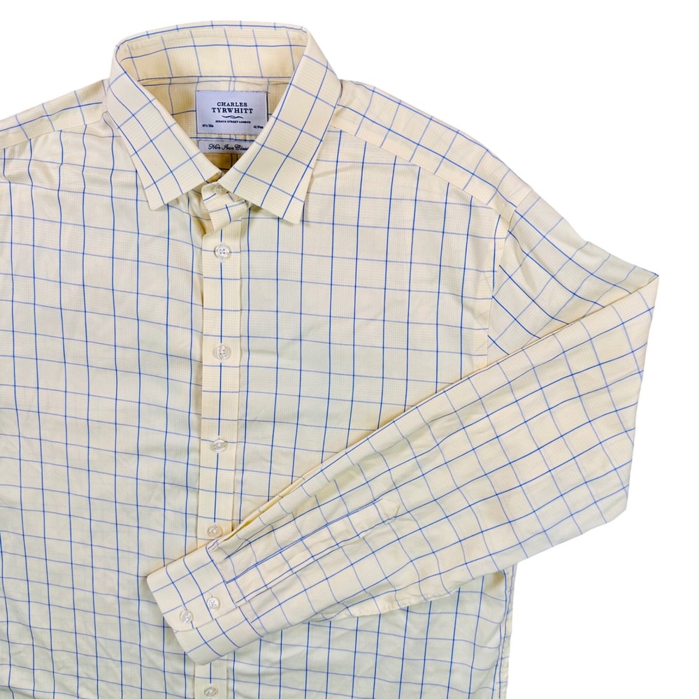 Charles Tyrwhitt Classic Fit NON-IRON Dress Shirt Mens 16.5/36 Yellow Blue Check